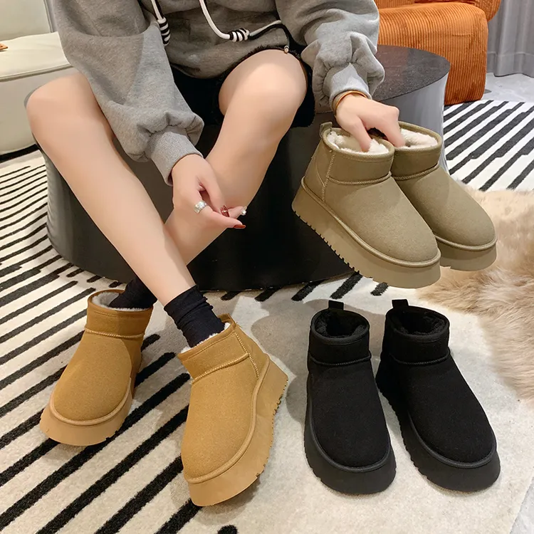 2025新款秋冬季加绒加厚面包鞋百搭棉鞋女厚底增高防滑保暖雪地靴