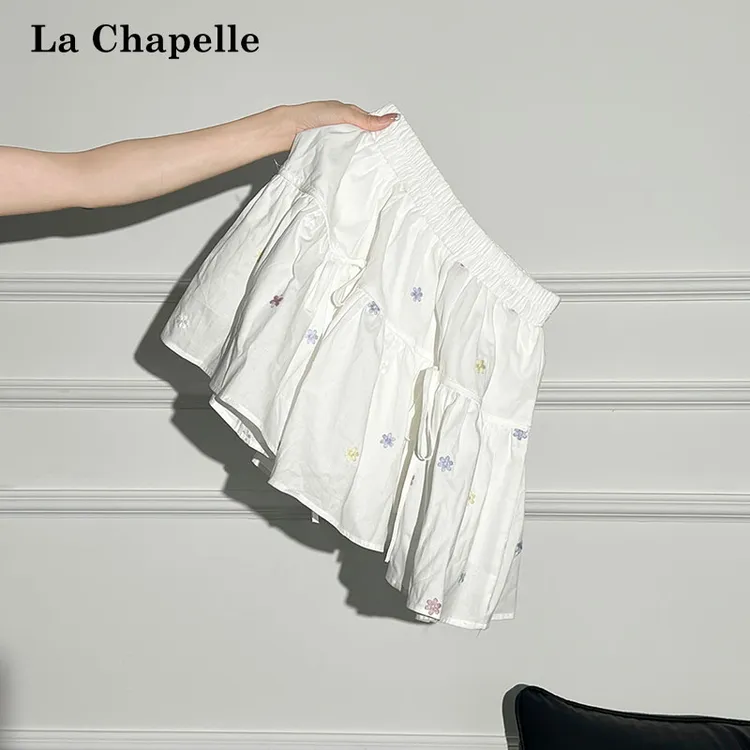 拉夏贝尔白色蝴蝶结碎花半身裙女夏巨好看裙子甜美高腰显瘦a字裙