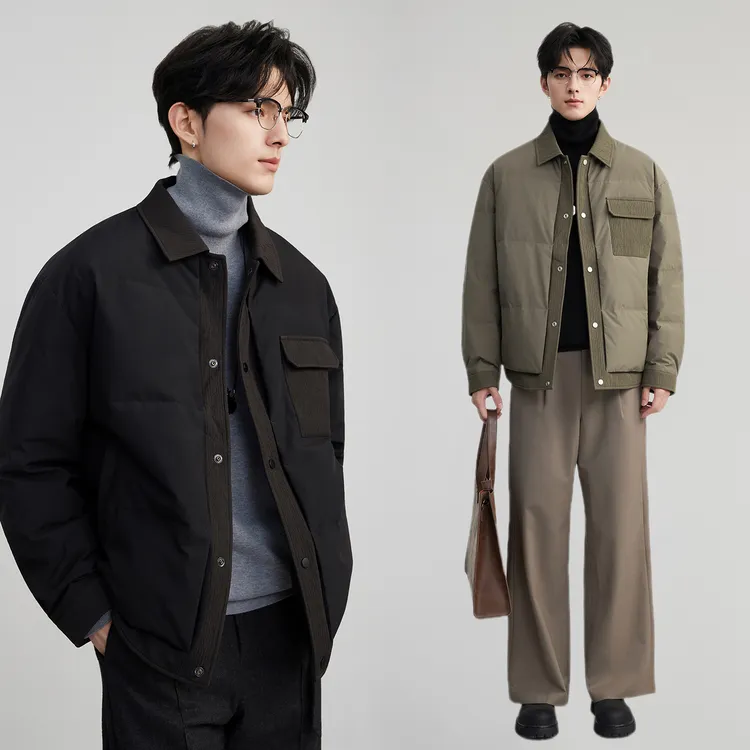 [假两件肌理感设计]冬季短款轻薄羽绒服男25新款高级翻领保暖外套