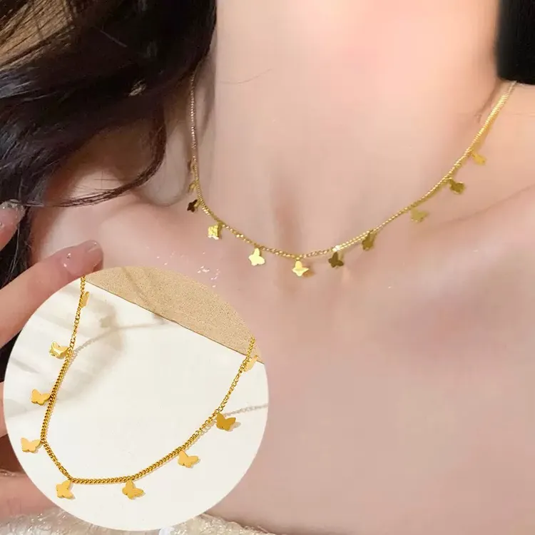 钛钢项链 永不掉色简约韩版时尚小众百搭多个蝴蝶项链女吊坠配饰