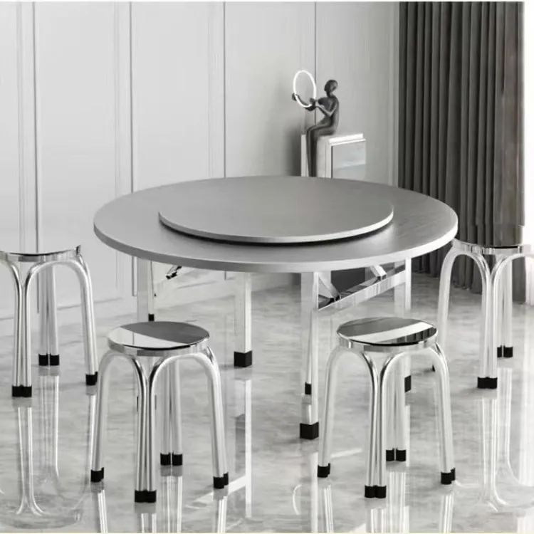 加厚不锈钢外置转盘餐桌酒店可折叠家用商用吃饭餐桌顺丰发货圆桌