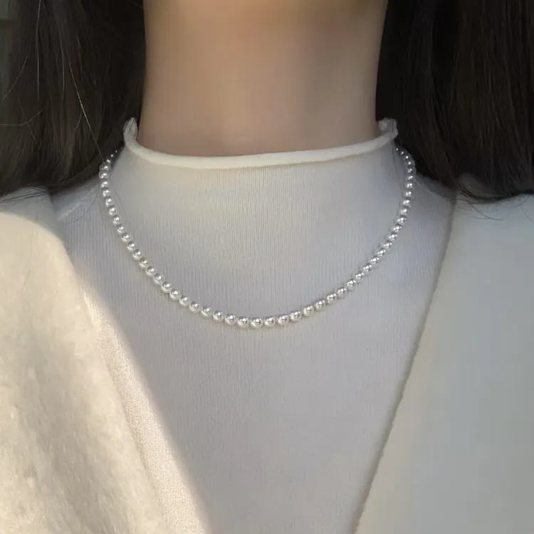 8-9mm淡水珍珠项链女正圆极光炫彩锁骨链妈妈链七夕情人节礼物