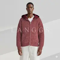LANGGS&浪叔 25冬季麻花针织羊毛混纺连帽针织开衫毛衣-FW54114