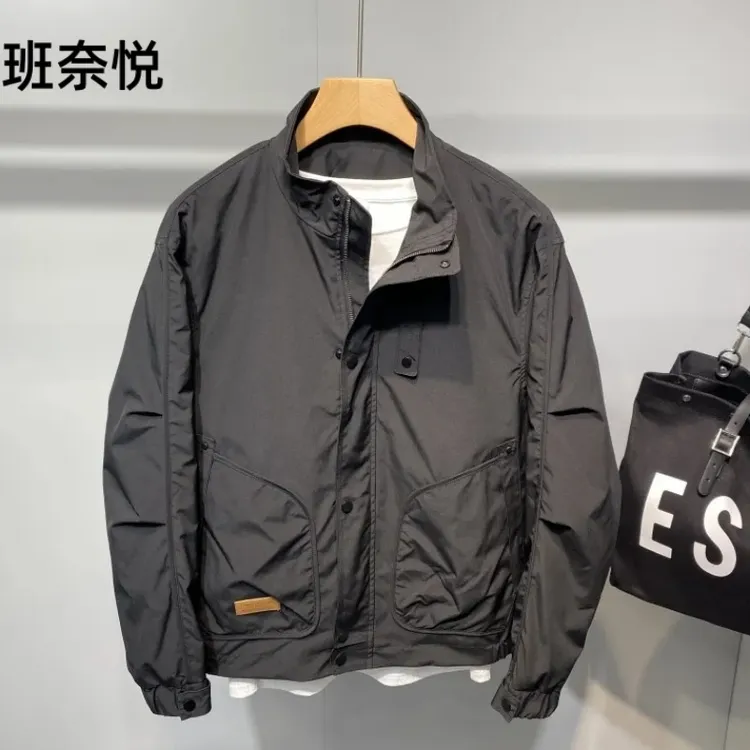 春秋季新款立领夹克衫男士韩版潮流纯色休闲潮牌百搭修身工装外套