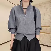 短款秋季长袖拉链立领螺纹加绒卫衣