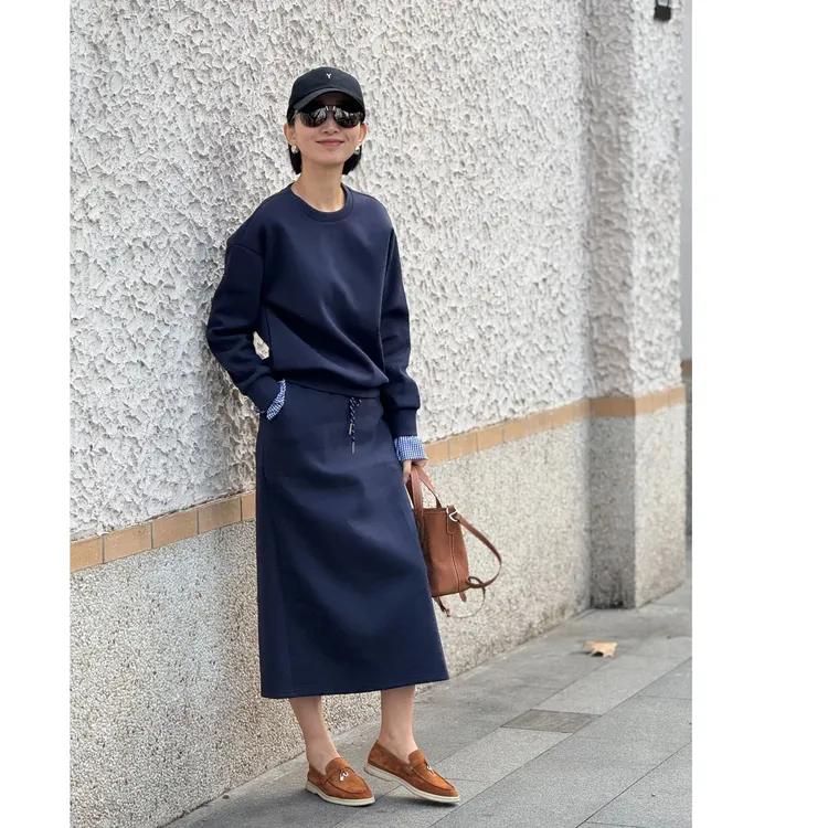 （YY推荐）如意香 显瘦气质长袖时尚休闲百搭简约纯色女士套装