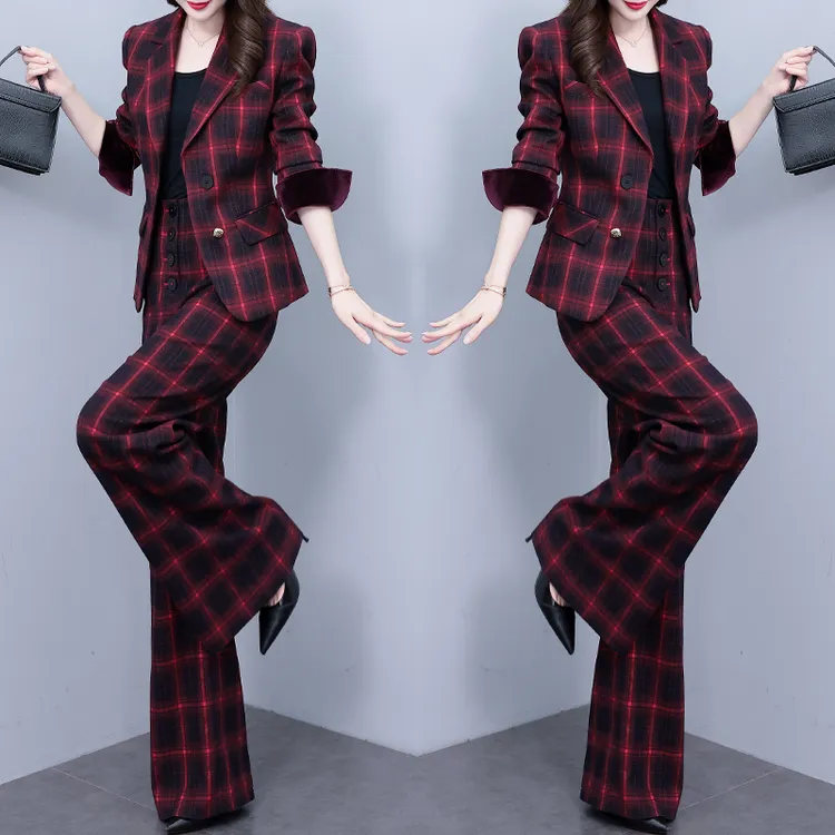 高级感三件套女西装2025春季新款高腰阔腿裤时尚气质设计感套装潮