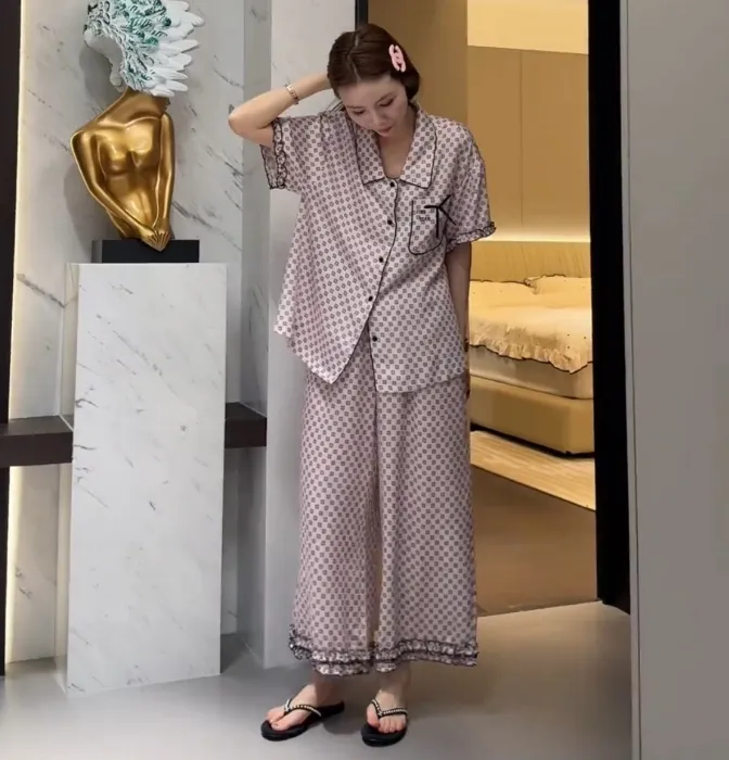 阔腿韩国东大门睡衣女夏短袖长裤短裤冰雪丝凉感可外穿家居服套装