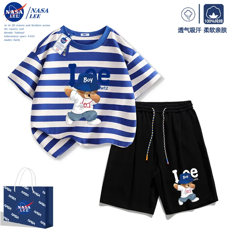 NASA联名儿童短袖套装夏季纯棉2026新款潮牌男女童运动两件套夏装