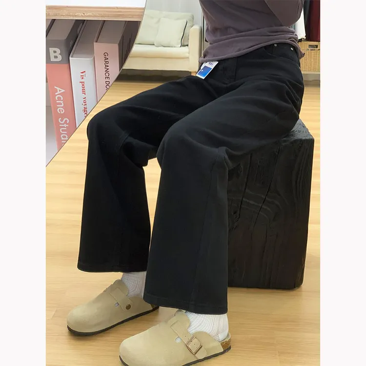 纯黑色提档版型牛仔裤男女同款直筒cleanfit裤子高级感美式微喇裤