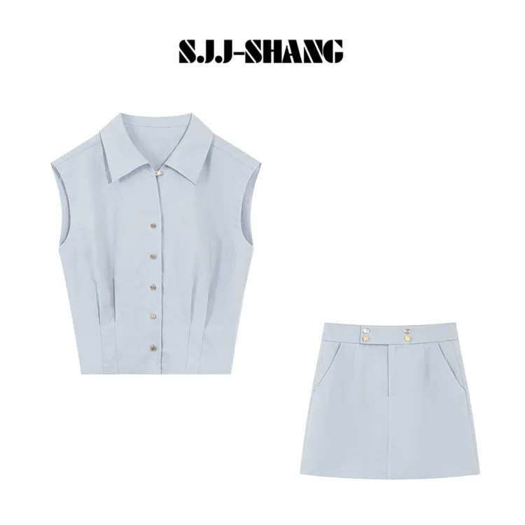 SJJ-SHANG【薄荷系列】25ss新款亚麻+莱赛尔舒适设计感套装q134633p