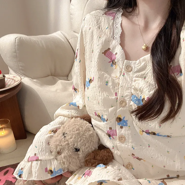韩系黑皮卫衣腊肠狗睡衣少女甜妹春秋季长袖长裤薄款家居服两件套