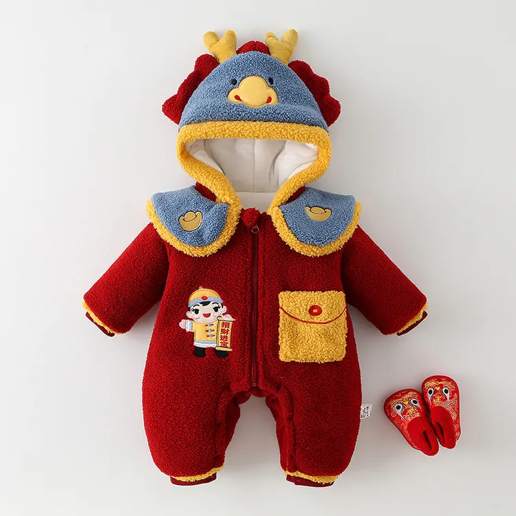 宝宝新年衣服冬季保暖婴儿拜年服冬装连体衣婴幼儿喜庆冬天外出服