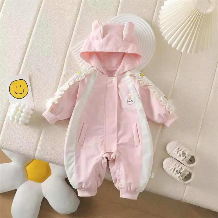 婴儿衣服春秋新生儿女宝宝连体衣秋冲锋衣外套双层外出服哈衣爬服