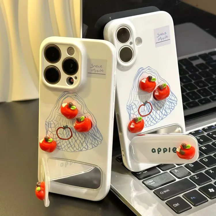 简约立体苹果镜子支架适用苹果16promax手机壳华为vivo小米15oppo