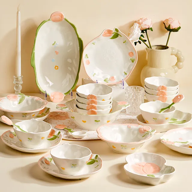 郁见花开餐具套装家用小清新釉下彩陶瓷碗盘碗碟乔迁送礼碗具碗筷