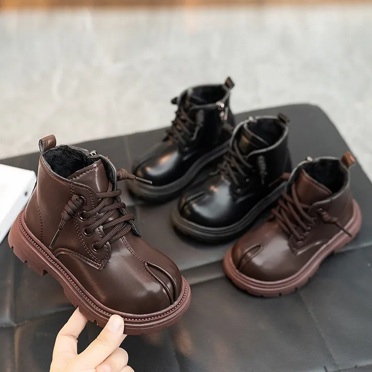女童鞋马丁靴2025秋冬季新款时尚男童皮靴中大童加绒短靴儿童单靴
