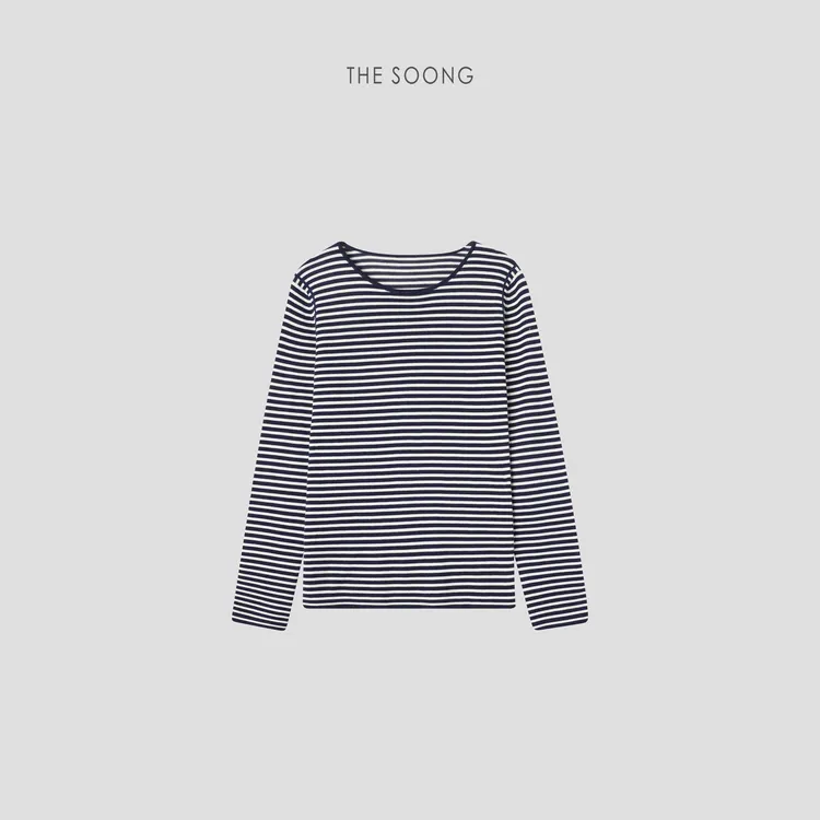 THESOONG|"秩序之美"羊绒羊毛16针细支糯感条纹长袖上衣HWMY7773