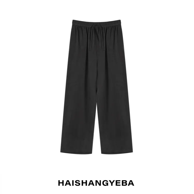 【海上叶爸】新款2025夏季百搭铜氨男女同款松紧腰宽松直筒休闲裤