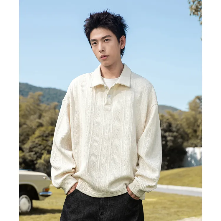 老钱风复古提花针织polo衫卫衣男秋季美式肌理感休闲翻领长袖T恤