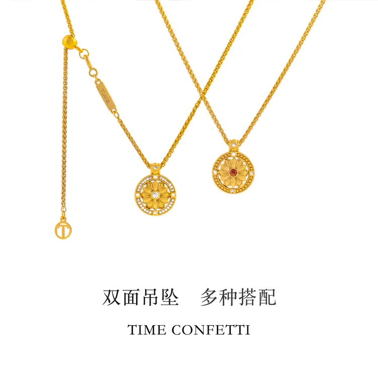 黄铜项链 镀K金【孙二娘】宝相花-气质百搭精致轻奢毛衣链TC 11352