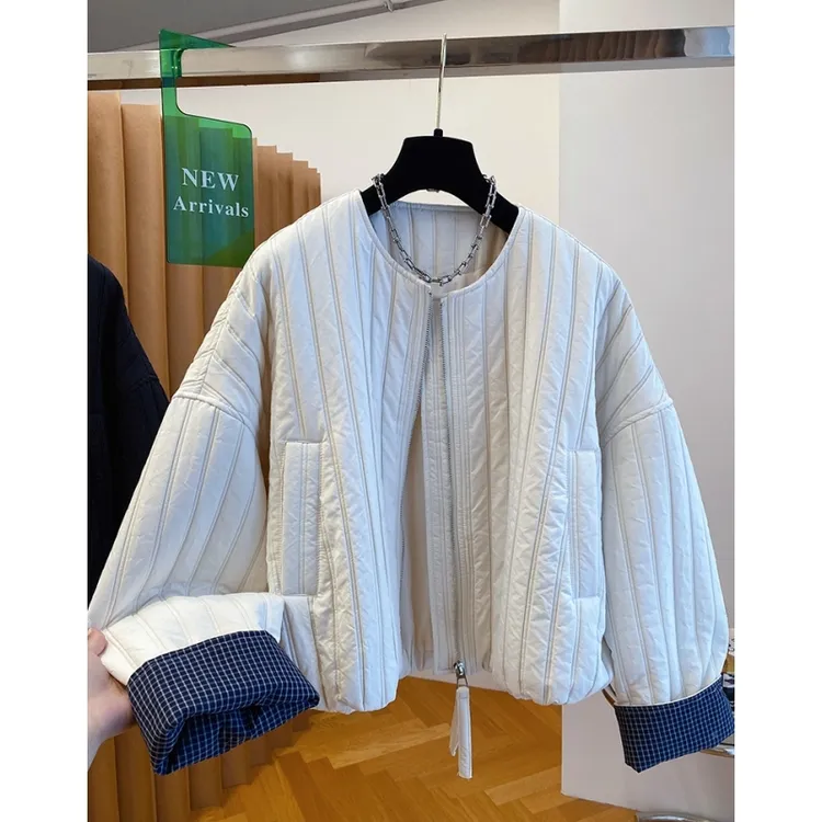 超好看夹棉外套女秋冬2025新款宽松休闲短款绗缝小棉服小个子上衣
