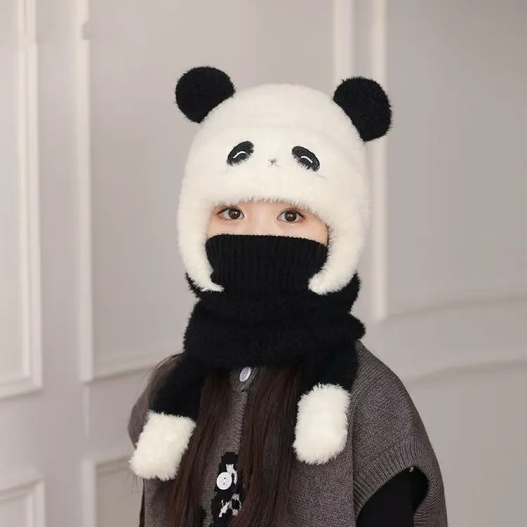 儿童帽子秋冬季毛绒帽男女宝宝围脖一体帽两件套加厚护耳防风帽冬