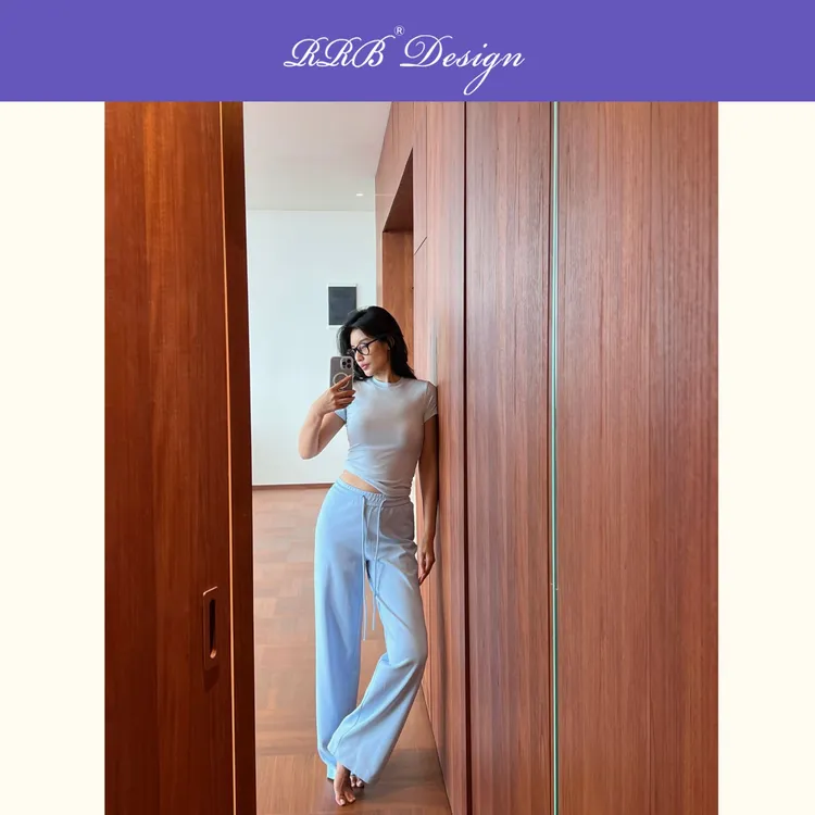 RRB Design「cozy fit」修身显瘦圆领短袖T恤松紧腰阔腿裤两件套