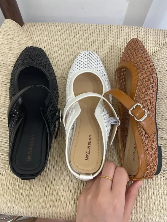 包头拖日常包头镂空时尚百搭粗跟复古水钻方头平跟