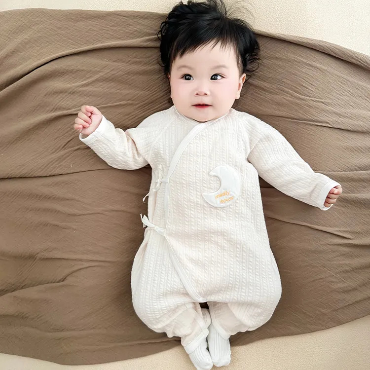 双层护肚长袖提花A类宝宝加厚爬服哈衣婴儿连体衣秋冬蝴蝶衣
