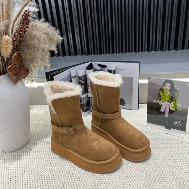 177-29玛莎玛索冬季新款厚底增高雪地靴女款加绒加厚保暖棉鞋