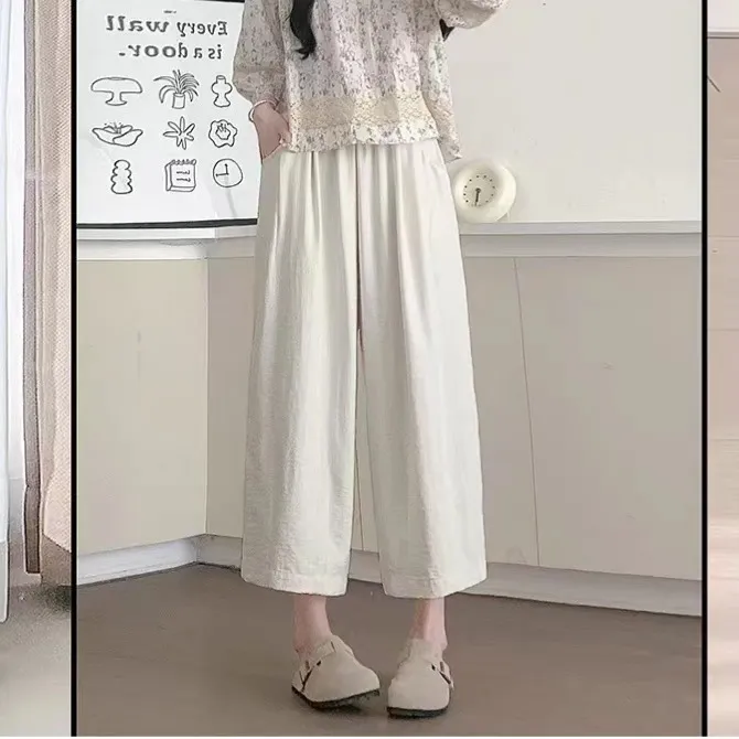 严选白色奶奶裤女夏季2025新款高腰休闲阔腿裤薄小个子冰丝萝卜裤