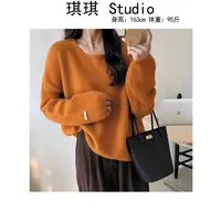 《琪琪家》秋季新款舒适亲肤基础简约袖口标显瘦减龄针织上衣-CS