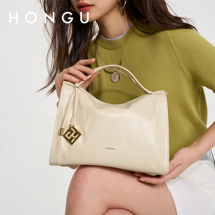HONGU/红谷高级感女士手拎单肩包简约风真皮斜挎包百搭H5136745 
