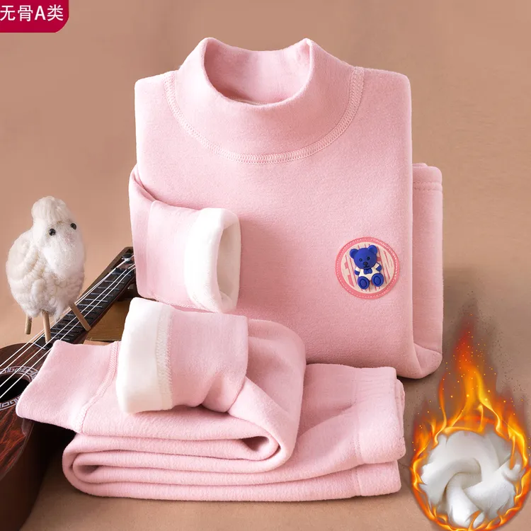 冬季儿童保暖内衣加绒加厚套装男女孩半高领打底衫宝宝套头家居服