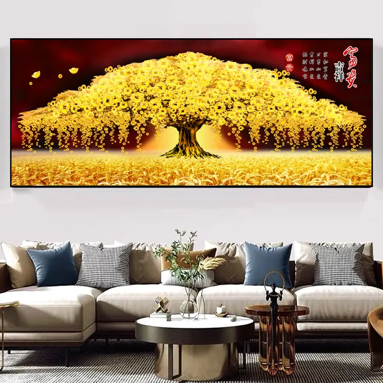 富贵吉祥 横幅画客厅沙发背景办公房晶瓷立体镶钻装饰挂画