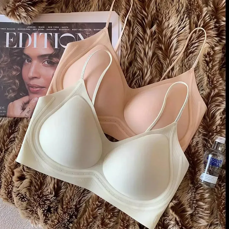 超薄凉感无痕香氛内衣女细肩带吊带美背透气粉底液收副乳文胸罩夏