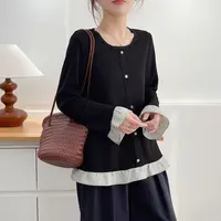 微胖大码春秋宽松休闲显瘦拼接纯色百搭圆领常规上衣衬衫气质秋季