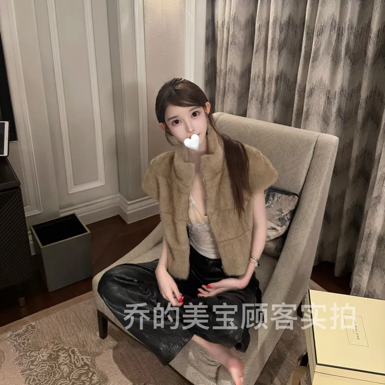 人造皮草 乔·现货·实拍【西雅图气质韩版独家仿貂毛短袖皮草超软毛