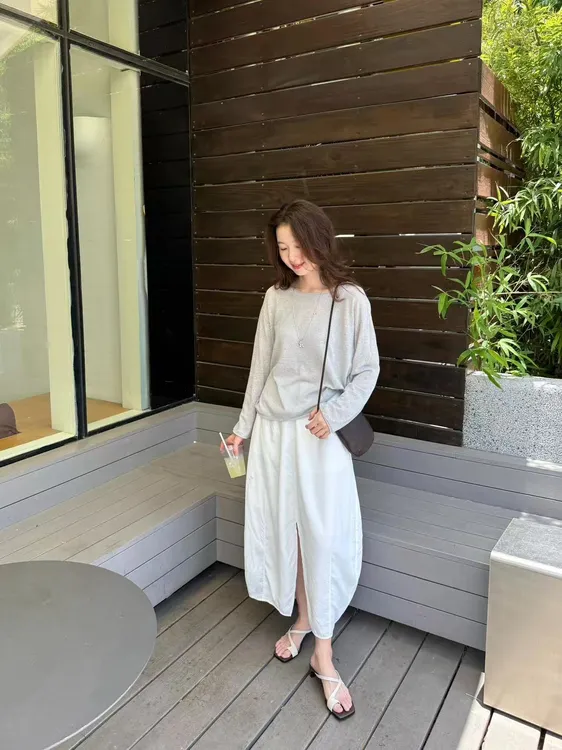 2025夏季新款极简风针织防晒长袖上衣气质百搭高腰显瘦半身裙套装