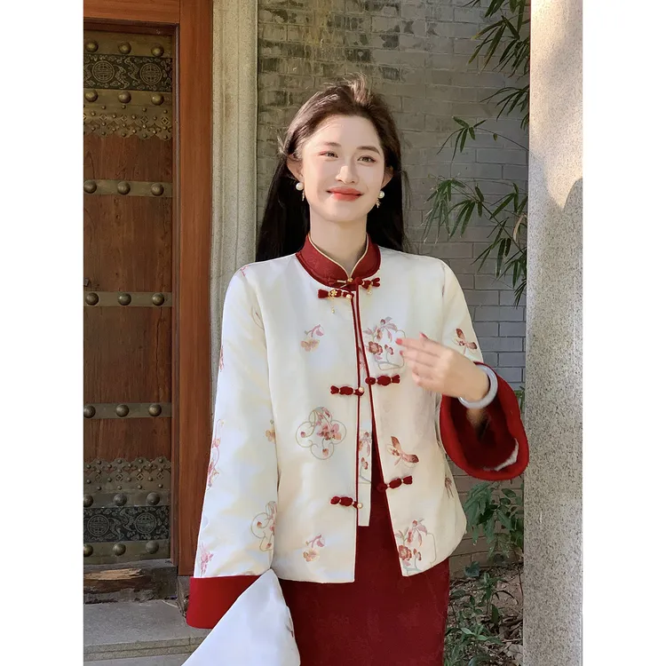 凌茜恣禾【初晴】国风新中式90白鸭绒短款羽绒服女冬季加厚保暖外套