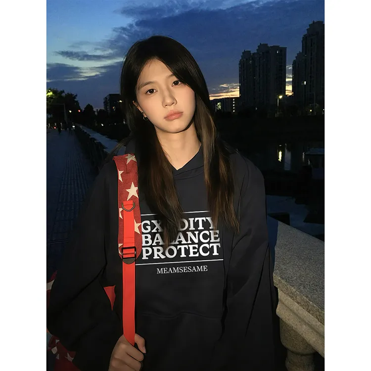 美式复古套头字母连帽卫衣女春秋宽松百搭显瘦气质休闲学院风外套