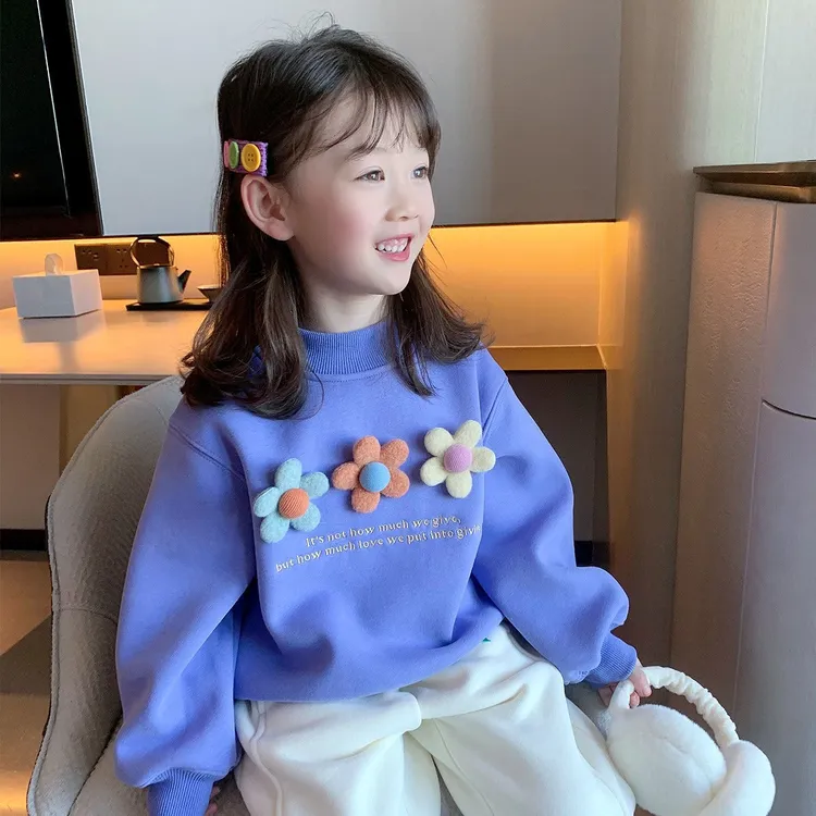 2025春秋新款女宝宝卫衣洋气时尚百搭卫衣立体花朵女宝宝洋气秋装