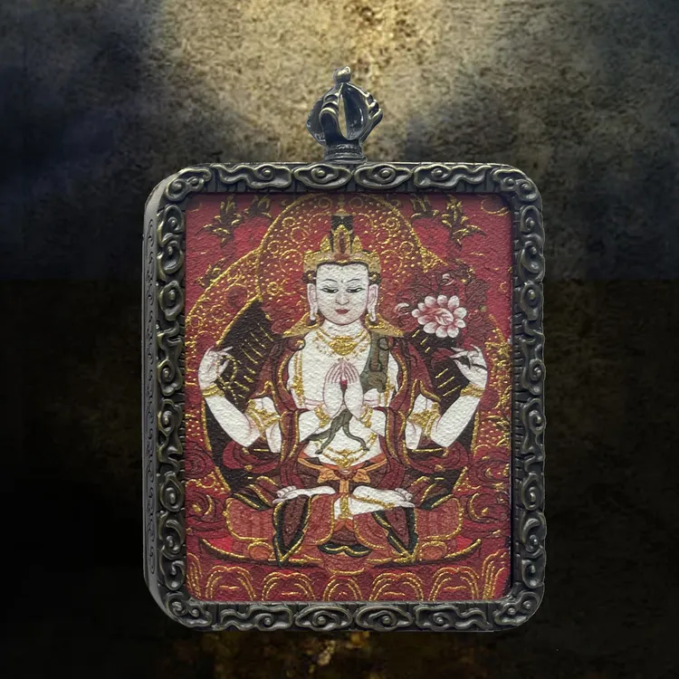 【01-C】四壁观音 属鼠 【大悲 大智 大力 光明】 吊坠 唐卡 