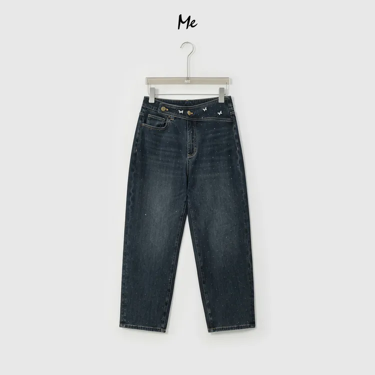 ME【蝴蝶星河加绒弹力裤】满天星高弹高腰显瘦小脚牛仔裤MESA4322