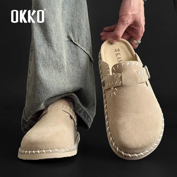 OKKO勃肯鞋男款一脚蹬半拖鞋潮牌感包头凉拖男女外穿拖鞋子