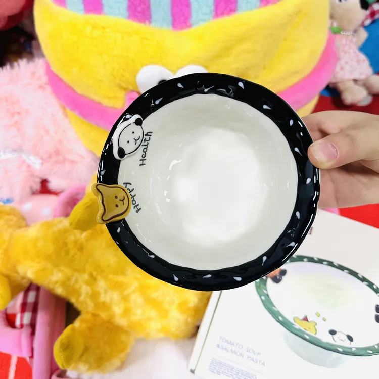 【星漫】外贸高货纽扣豆丁浮雕餐具陶瓷可爱米饭碗两只装5寸