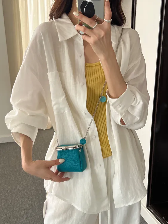 超迷你口金夹子包牛皮零钱包链条斜挎配饰小包包真皮小废包口红包