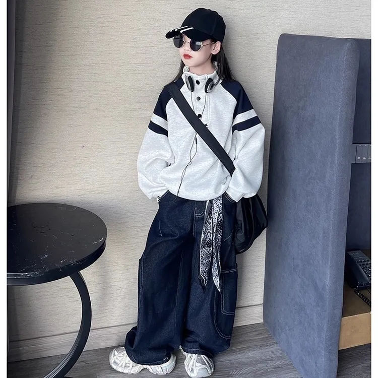 女童卫衣2025新款儿童春秋款中大童洋气时髦休闲上衣女孩秋牛仔裤