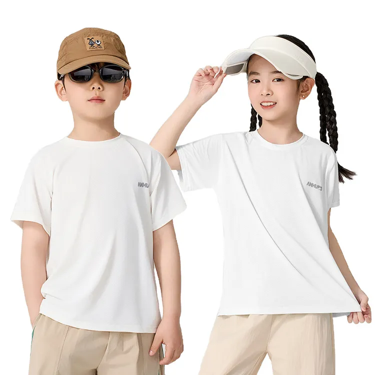 儿童速干T恤男童短袖透气女童休闲上衣冰感撞色T恤宽松半袖夏装